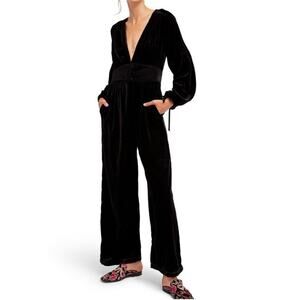 Free People S Velvet Jumpsuit Black Boho Witchy Goth Holiday Versatile